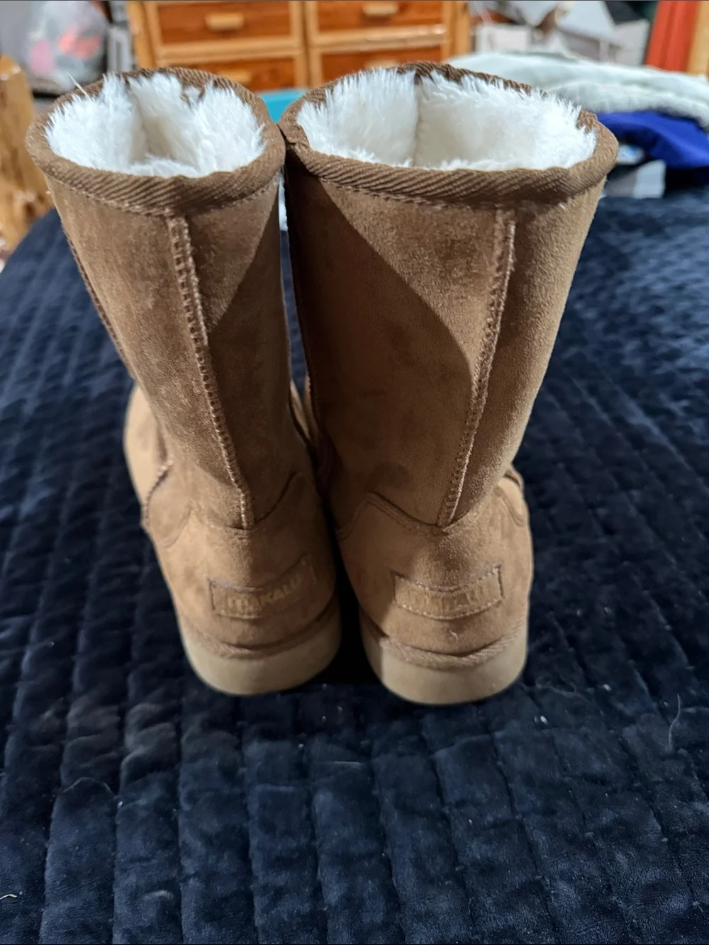 Malibu Women's Chestnut Suede-Look Fleece-Lined Mid-Calf Boots